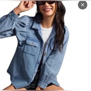 Pilcro Chambray Shacket Button Up Cotton Knit Shirt Jacket Size L